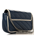 Vintage Effect Calfskin Matelasse Diagonal Super Mini Torchon GG Marmont Shoulder Bag Blue Agata Mystic White