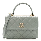 Lambskin Quilted Small Trendy CC Flap Dual Handle Bag Grey