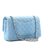 Denim Quilted Medium Double Flap Light Blue