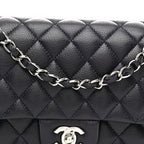 Caviar Quilted Medium Double Flap Navy