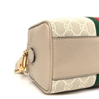 GG Supreme Monogram Textured Dollar Calfskin Web Mini Ophidia Top Handle Bowler Bag Beige Mystic White Oatmeal