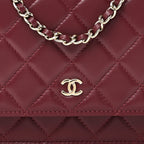 Lambskin Quilted Wallet On Chain WOC Burgundy