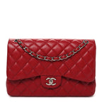 Caviar Quilted Jumbo Double Flap Dark Red