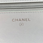 Iridescent Calfskin Quilted Wallet On Chain WOC Light Blue
