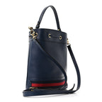 Soft Textured Calfskin Web Small Ophidia Bucket Bag Blue Agata
