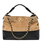 Suede Calfskin Shiny Lambskin Quilted Small Coco Base Shopping Bag Beige Black