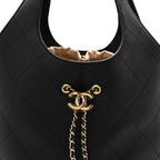 Calfskin Quilted Large Shopping Bag Black