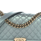 Iridescent Patent Calfskin Quilted Medium Boy Flap Light Blue