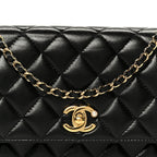 Shiny Lambskin Quilted CC Pearl Wallet on Chain WOC Black