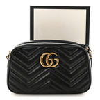 Calfskin Matelasse Small GG Marmont Chain Shoulder Bag Black