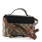 GG Supreme Monogram Calfskin Mini Padlock Top Handle Shoulder Bag Beige Black Cuir