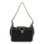 Braided Raffia Calfskin Quilted Mini Chanel 25 Handbag Black White