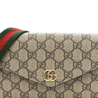 GG Supreme Monogram Textured Dollar Calfskin Web Mini Ophidia Envelope Shoulder Bag Beige Ebony New Acero