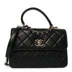 Lambskin Quilted Small Trendy CC Flap Dual Handle Bag Black