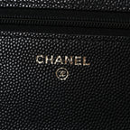Caviar Quilted Striated CC Wallet On Chain WOC Black