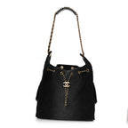 Washed Denim Quilted Medium Chanel 25 Handbag Black