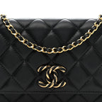 Lambskin Quilted Twisted CC Wallet On Chain WOC Black