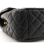 Grained Calfskin Quilted XXL Travel Flap Bag Black