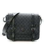 GG Supreme Monogram Textured Dollar Calfskin Retro Interlocking G Flap Messenger Bag Black
