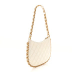 Shiny Crumpled Lambskin Quilted Trendy Chain Around Hobo White