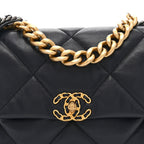 Lambskin Quilted Large Chanel 19 Flap Navy Blue