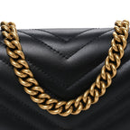 Calfskin Matelasse Mini GG Marmont Chain Half Moon Crossbody Bag Black