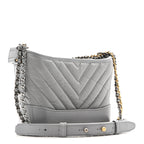 Aged Calfskin Chevron Quilted Small Gabrielle Hobo Grey