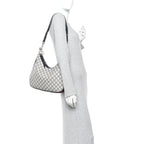 GG Supreme Monogram Textured Calfskin Web Large Attache Shoulder Bag Beige Blue