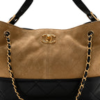 Suede Calfskin Shiny Lambskin Quilted Small Coco Base Shopping Bag Beige Black