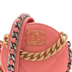 Lambskin Quilted Chanel 19 Round Clutch With Chain Pink