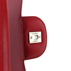 Caviar Chevron Quilted Jumbo Double Flap Dark Red