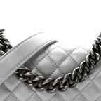 Metallic Calfskin Quilted Small Boy Flap Silver