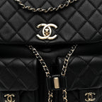 Calfskin Quilted Large Duma Pockets Drawstring Backpack Black