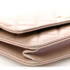 Iridescent Caviar Quilted Wallet on Chain WOC Beige