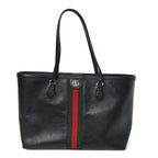 Textured Calfskin Web Medium Ophidia Shopping Tote Black
