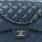 Caviar Quilted Jumbo Double Flap Blue