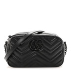 Calfskin Matelasse Monochrome Small GG Marmont Chain Shoulder Bag Black