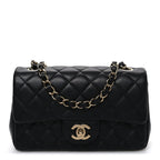 Lambskin Quilted Mini Rectangular Flap Black