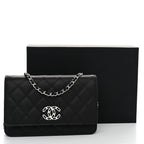 Caviar Quilted Chanel 19 Wallet On Chain WOC Black White