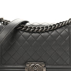 Lambskin Quilted Medium Boy Flap Dark Grey