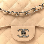 Caviar Quilted Jumbo Double Flap Beige Clair