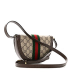 GG Supreme Monogram Textured Dollar Calfskin Web Mini Ophidia Flap Shoulder Bag Beige Ebony New Acero