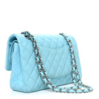 Lambskin Quilted Medium Double Flap Light Blue