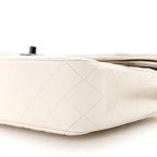 Crumpled Calfskin Quilted Medium Double Flap White