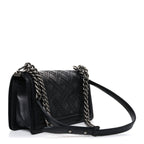 Lambskin Stitched Medium Boy Flap Black