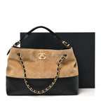 Suede Calfskin Shiny Lambskin Quilted Small Coco Base Shopping Bag Beige Black