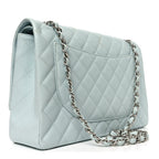 Caviar Quilted Maxi Double Flap Light Blue