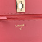 Lambskin Quilted Trendy CC Wallet On Chain WOC Bright Pink