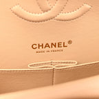 Caviar Quilted Medium Double Flap Beige