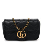 Calfskin Matelasse Super Mini GG Marmont Shoulder Bag Black